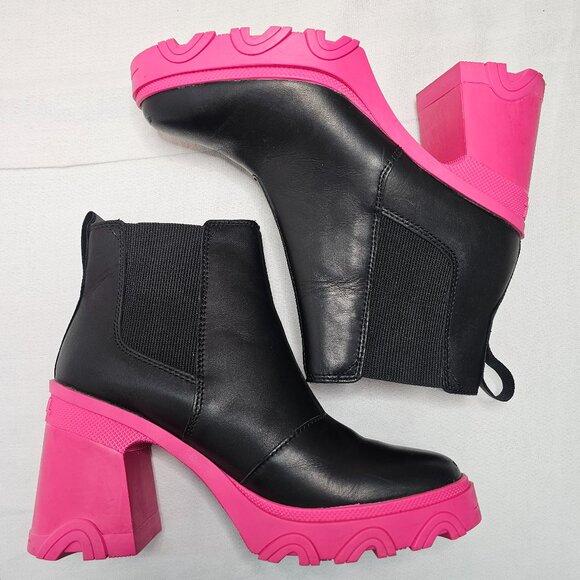 Sorel Brex Heel Chelsea Waterproof High Heel Black Boot Hot Pink Womens Size 7.5 - Picture 9 of 12